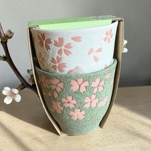 Jewel Pottery Tea Cups Set Of 2 Cherry Blossom Made In Japan